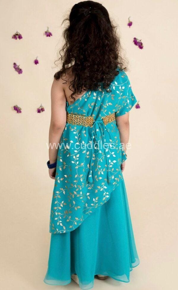 Blue drap top and skirt