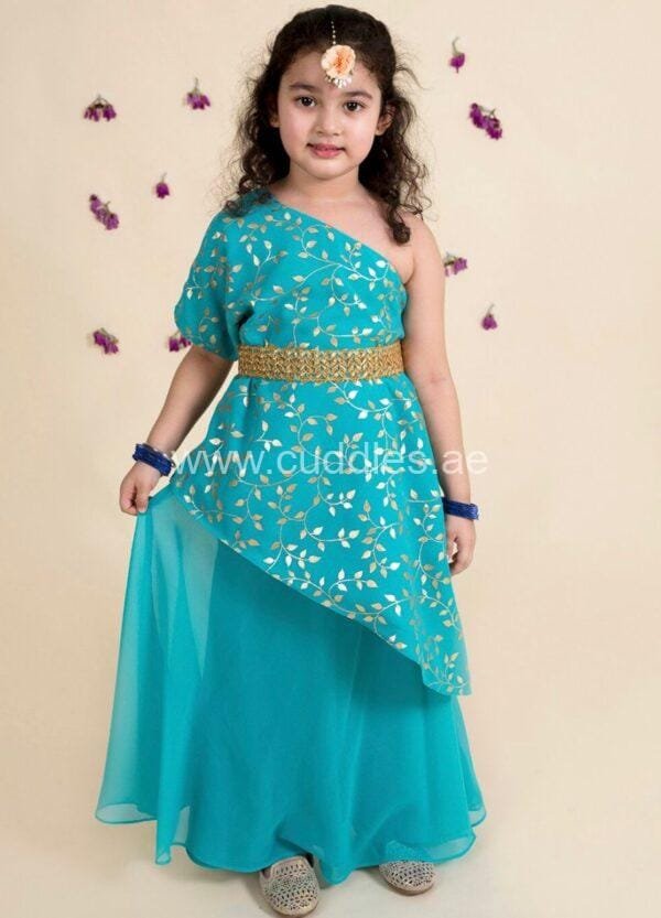 Blue drap top and skirt