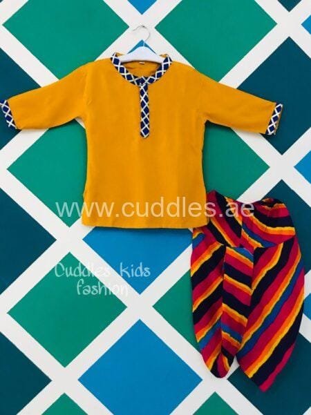Mustard kurta leheriya dhoti set