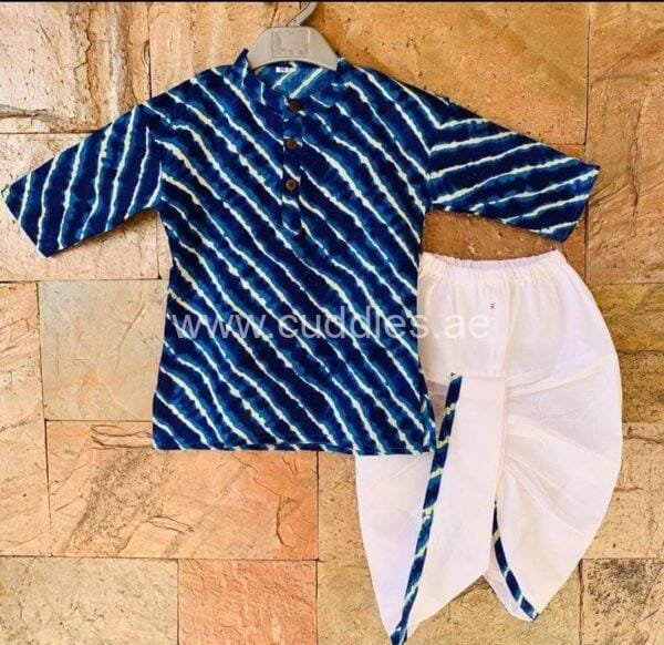Royal blue leheriya dhoti set