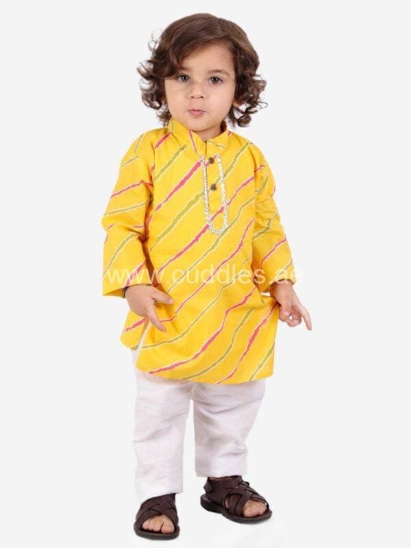 Yellow leheriya kurta pajama designs