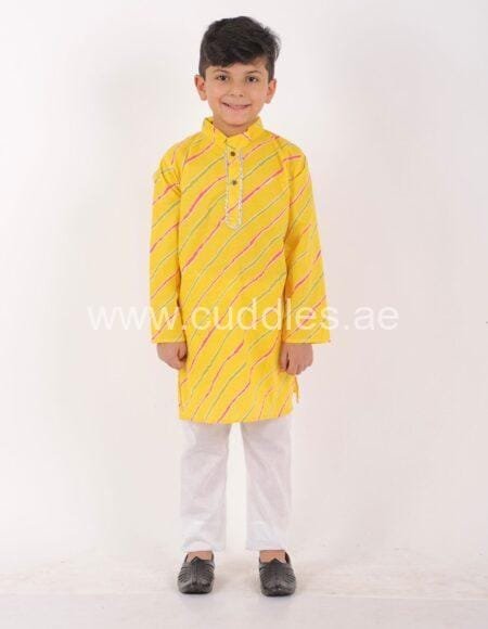 Yellow leheriya kurta pajama designs