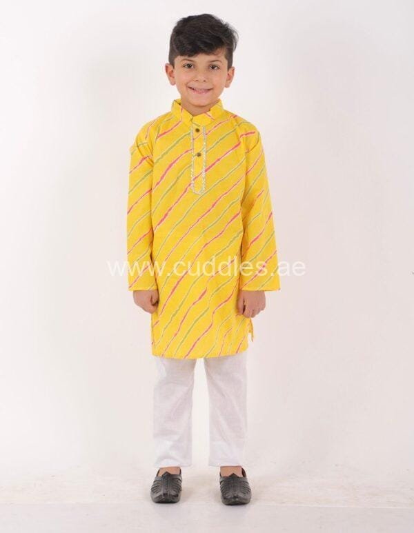 Yellow leheriya kurta pajama designs