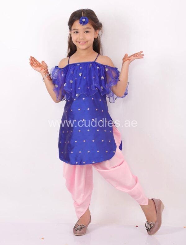 blue pink kurti dhoti set