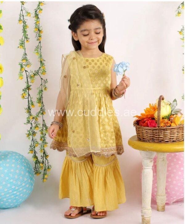 golden yellow kurta with sharara