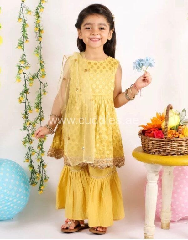 golden yellow kurta with sharara