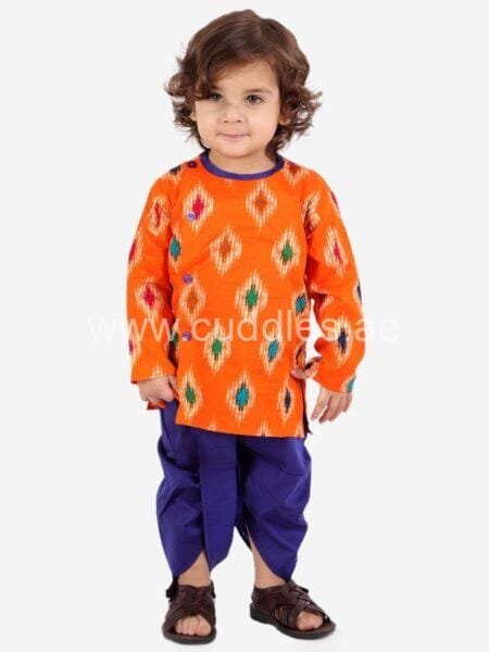 orange purple dhoti set