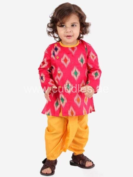 pink ikkat dhoti set