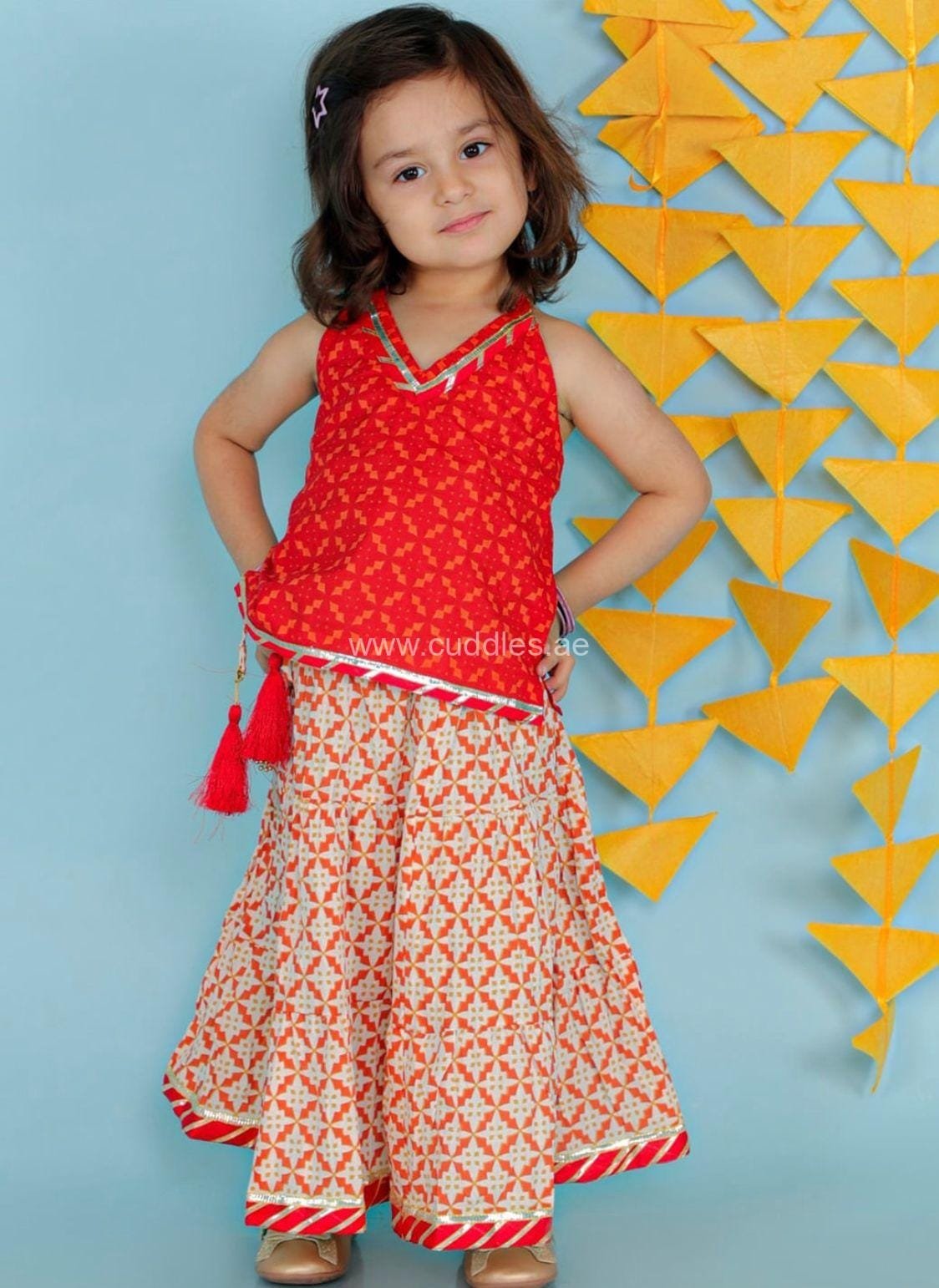 Red ethnic top and skirt set