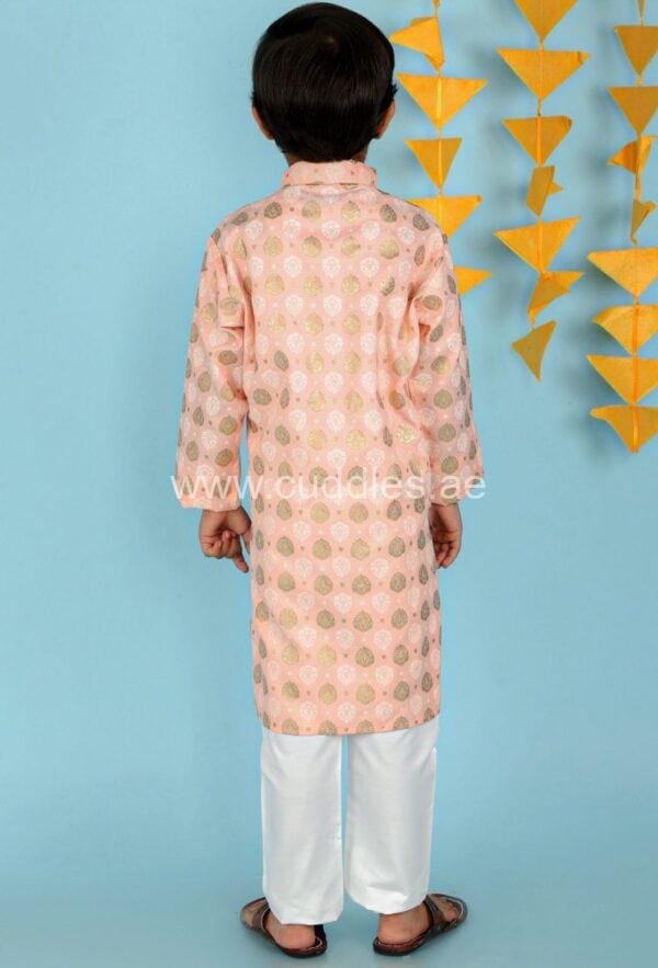 Peach foil print Kurta pajama set