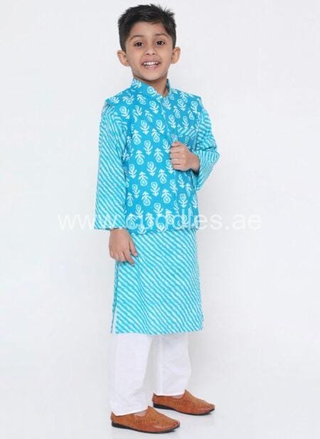 blue Kurta pajama set with Jacket