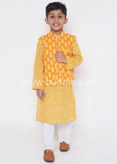 Yellow Kurta pajama set with Jacket