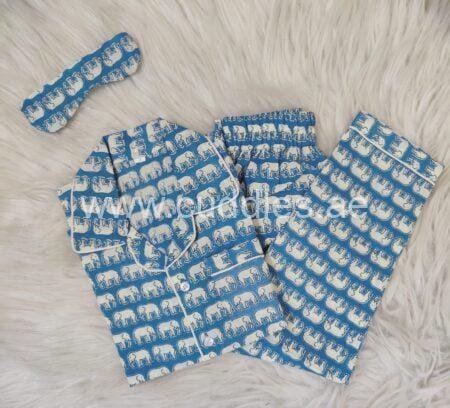 Unisex Sky blue elephant print PJ set
