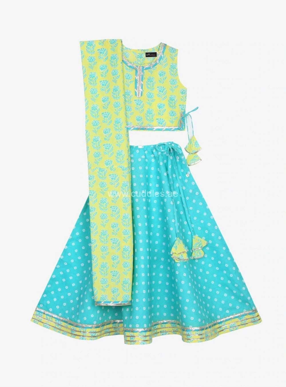 Blue and Green Lehenga with Blouse and Dupatta set - Image 5