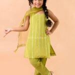 Olive green Kurta with trousers and Dupatta set