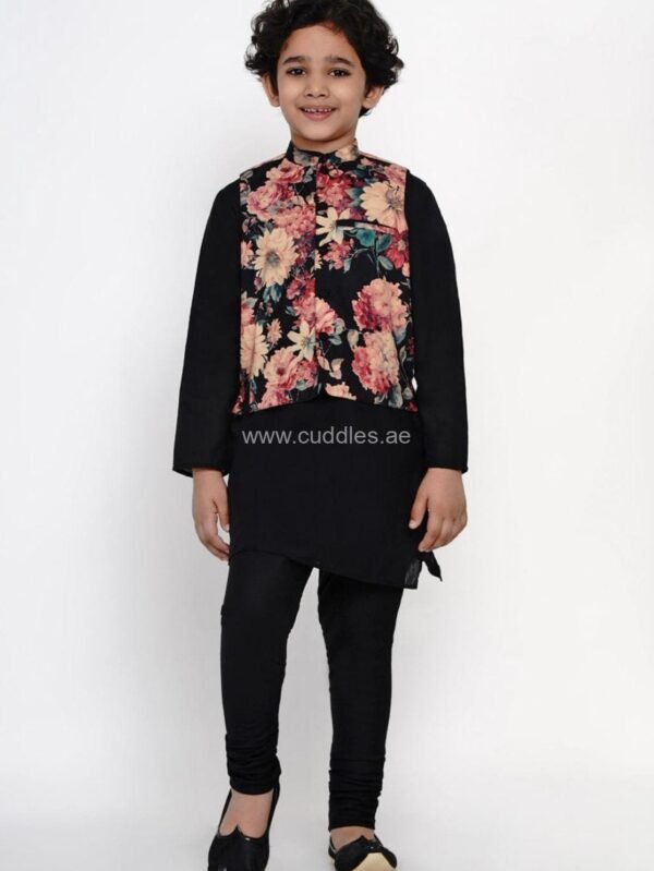 Black Kurta pajama with Jacket set