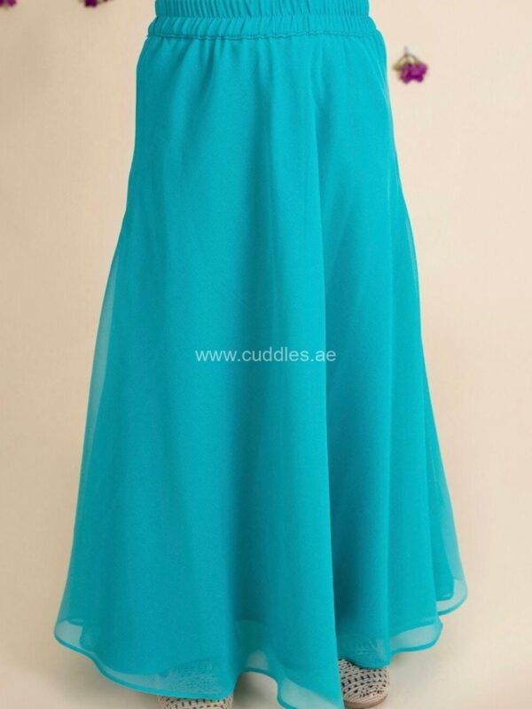 Turquoise blue Drape top and Skirt set - Image 5