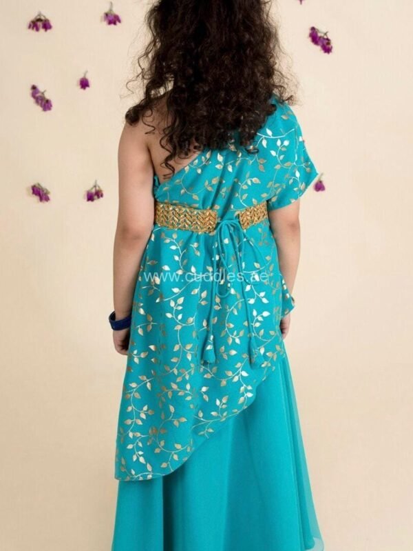 Turquoise blue Drape top and Skirt set - Image 2