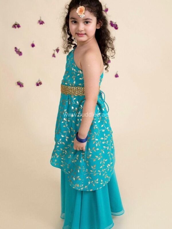 Turquoise blue Drape top and Skirt set - Image 3
