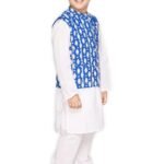 Blue Fish print Jacket and Pure White Kurta pajama