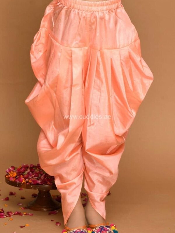 Golden yellow and peach Kurti Dhoti set with Dupatta - Image 4