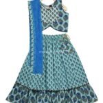 Girl's Solid Blue Lehenga Choli with Dupatta
