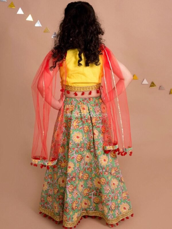 Green Yellow Lehenga Choli With Net Dupatta - Image 4
