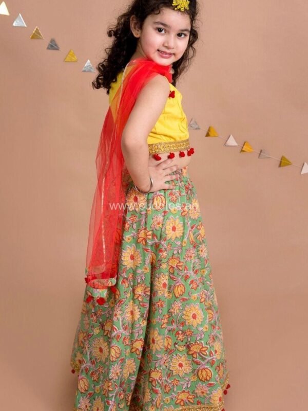 Green Yellow Lehenga Choli With Net Dupatta - Image 3