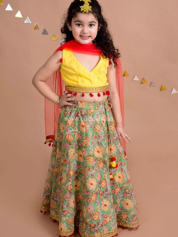 Green Yellow Lehenga Choli With Net Dupatta
