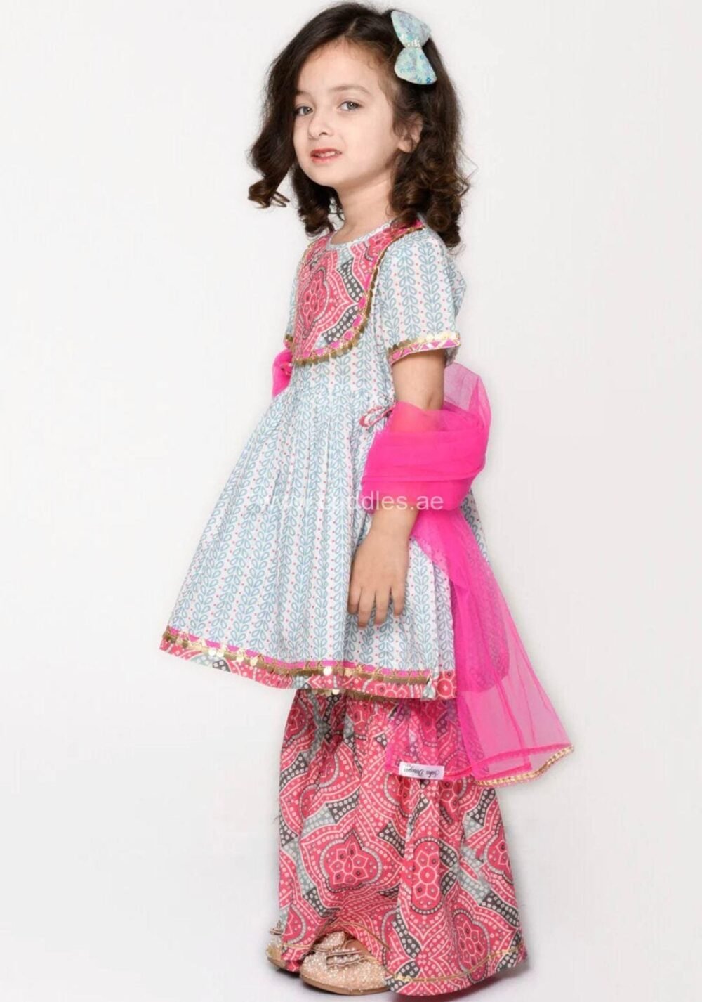 Raina Grey and pink Sharara set with Dupatta - Image 5