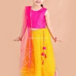 Bright Yellow and Rani pink Lehenga Choli with Dupatta set