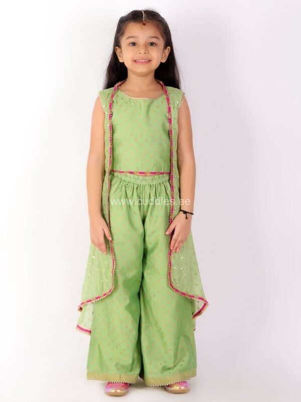 Pistachio green Crop top Palazzo with Jacket set - Image 2