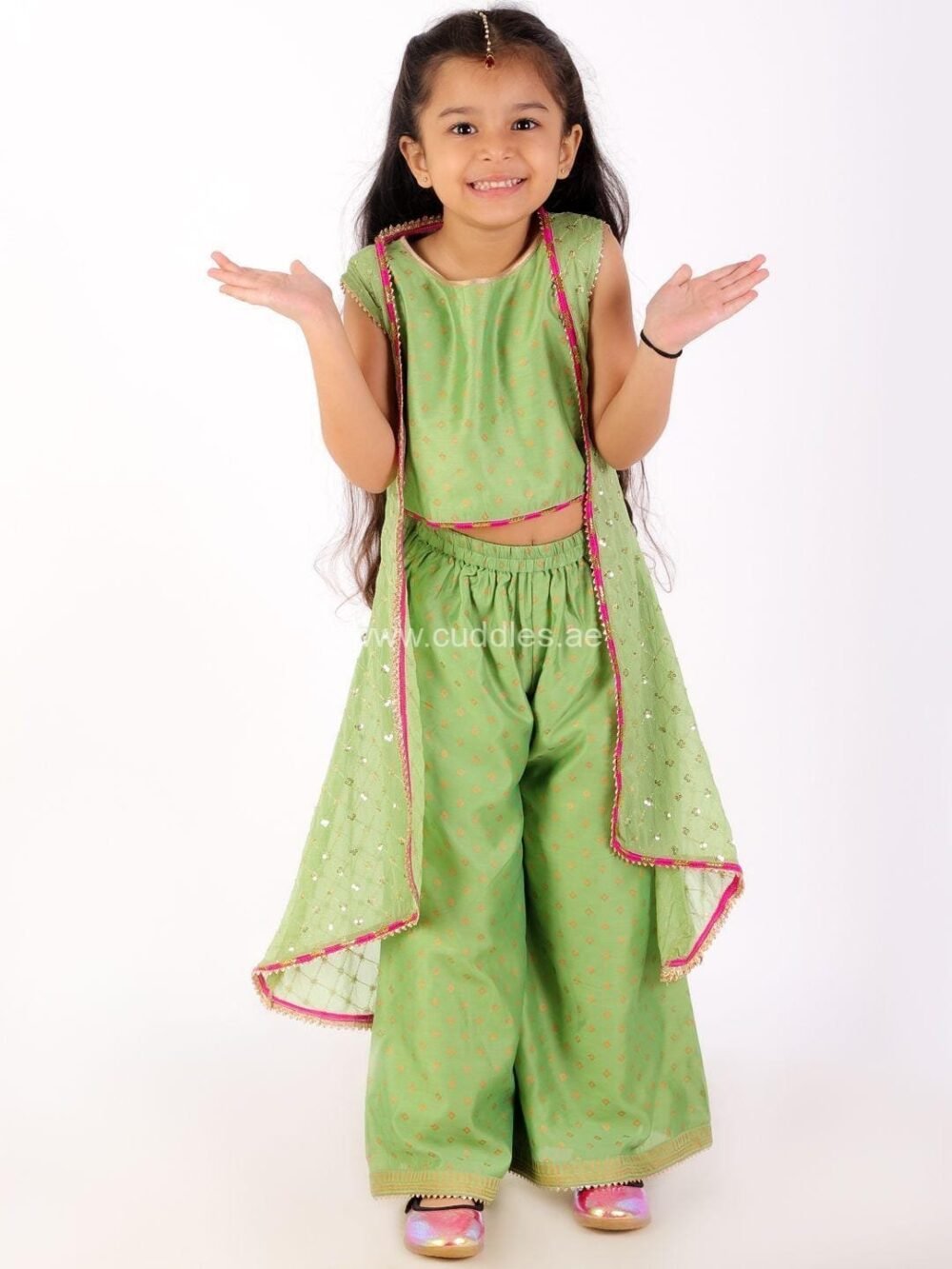 Pistachio green Crop top Palazzo with Jacket set