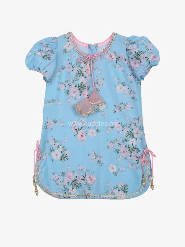 Sky blue and pink Kurti Sharara with Dupatta - Image 3