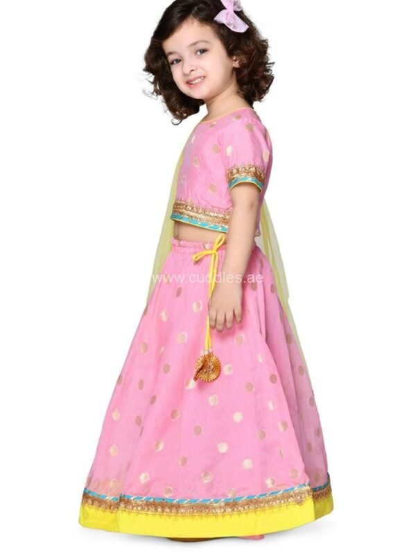 Pink and Lime yellow Lehenga Choli with Dupatta set - Image 3