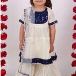 Off white and Indigo Blue Kurta with Sharara and Dupatta
