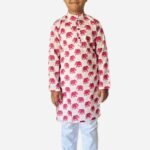Pink and off white Elephant print Kurta Pajama
