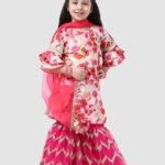 Rani pink floral Kurti with  Sharara and Dupatta