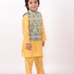 Yellow Green   Festive jacket with silk kurta pyjama