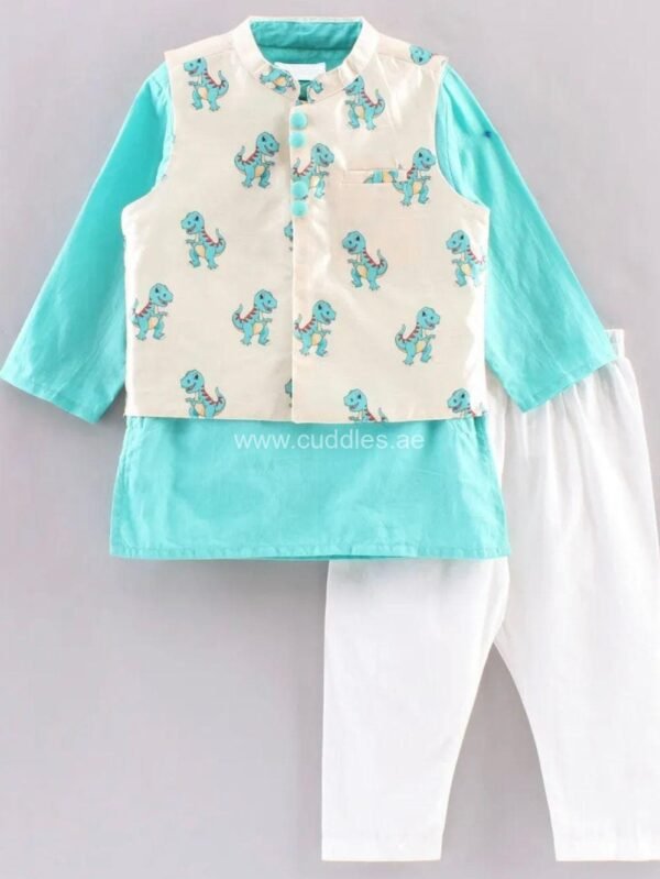 Beautiful Turquoise blue Kurta pajama with Jacket - Image 2