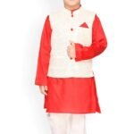 Red Kurta with Pajama with  Sequin Jacket set
