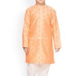 Orange Ethnic motifs Embroidered Kurta with Pajama set