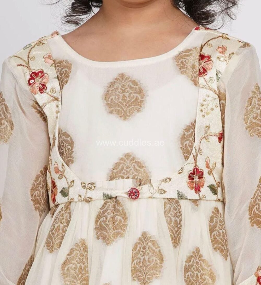 Off white Banarsi Kurta with Sharara and Dupatta - Image 4