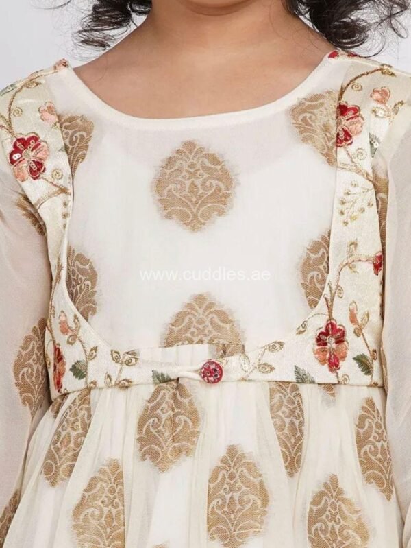 Off white Banarsi Kurta with Sharara and Dupatta - Image 4