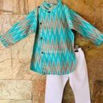 Turquoise blue Jaipuri cotton Kurta pajama set