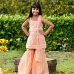 Peach embroidered Kurta and Sharara set with Dupatta