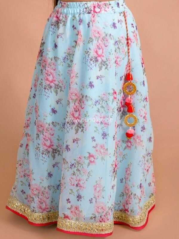 Red and Blue floral Lehenga Choli Set - Image 2
