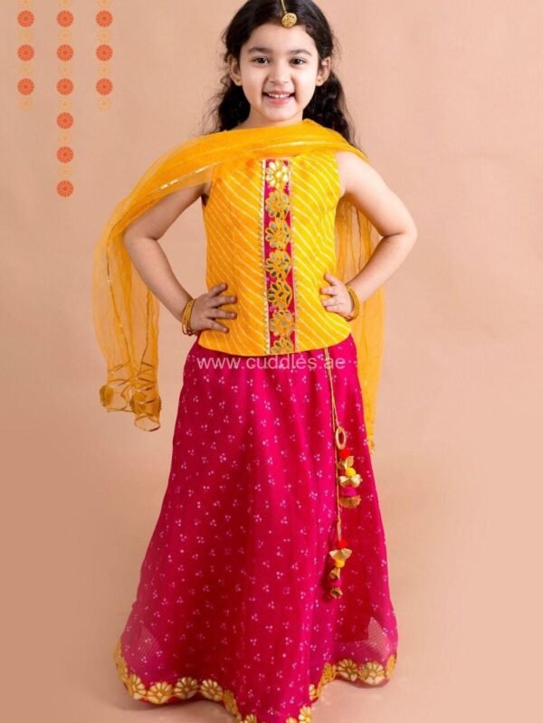 Magenta and yellow lehenga with Choli and Dupatta