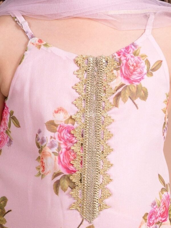 Pink floral printed Kurti with Sharara and Dupatta - Image 4