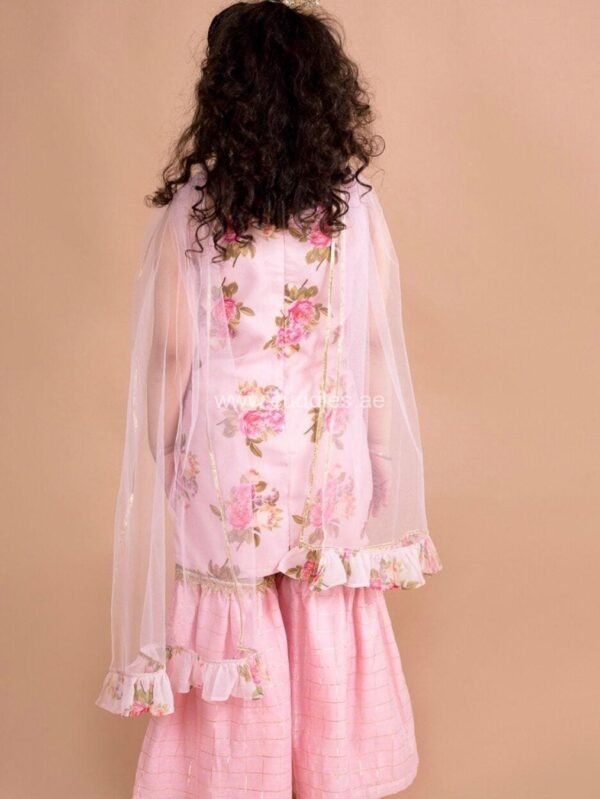 Pink floral printed Kurti with Sharara and Dupatta - Image 3